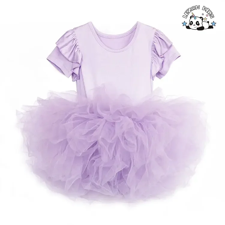 LEZONKIDS - Customize Summer Elastic Ruffle Sleeve Party Wear Children Girls Tutu Dresses for Dancing